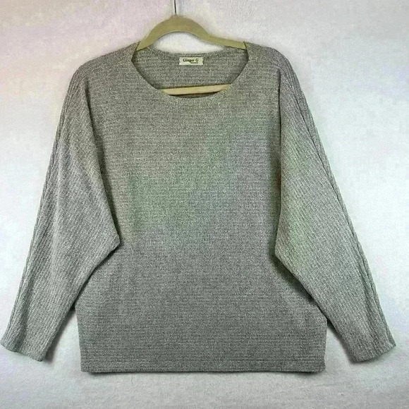 Ginger G Sweater Gray Women’s Large Lightweight Dolman Sleeves Scoop Neck - Picture 1 of 5